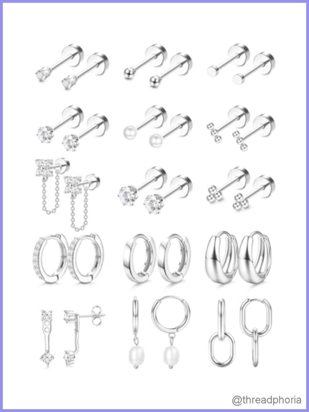 14K Gold Plated Flat Back Earrings Set Surgical Steel Cartilage 20G
